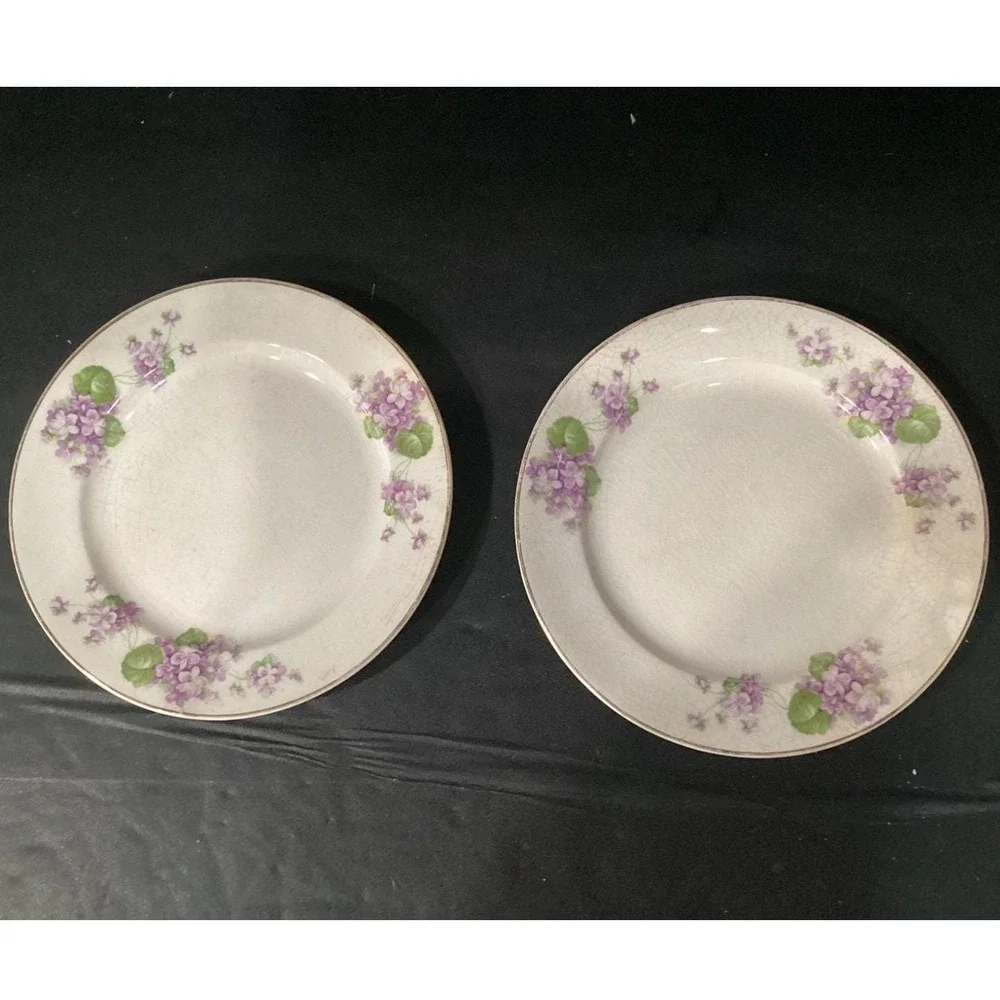 Canonsburg Violet Dessert Plates,‎ Set of 4, Purple Flowers, Vintage USA Pottery